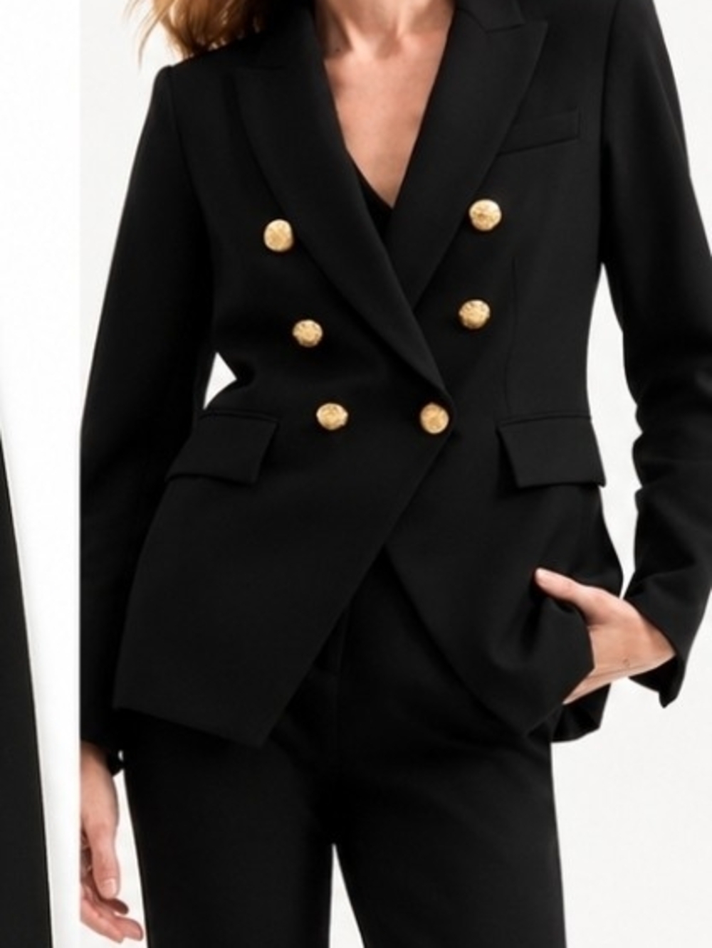 Veronica Beard Black Double-Breasted Blazer with Gold Buttons